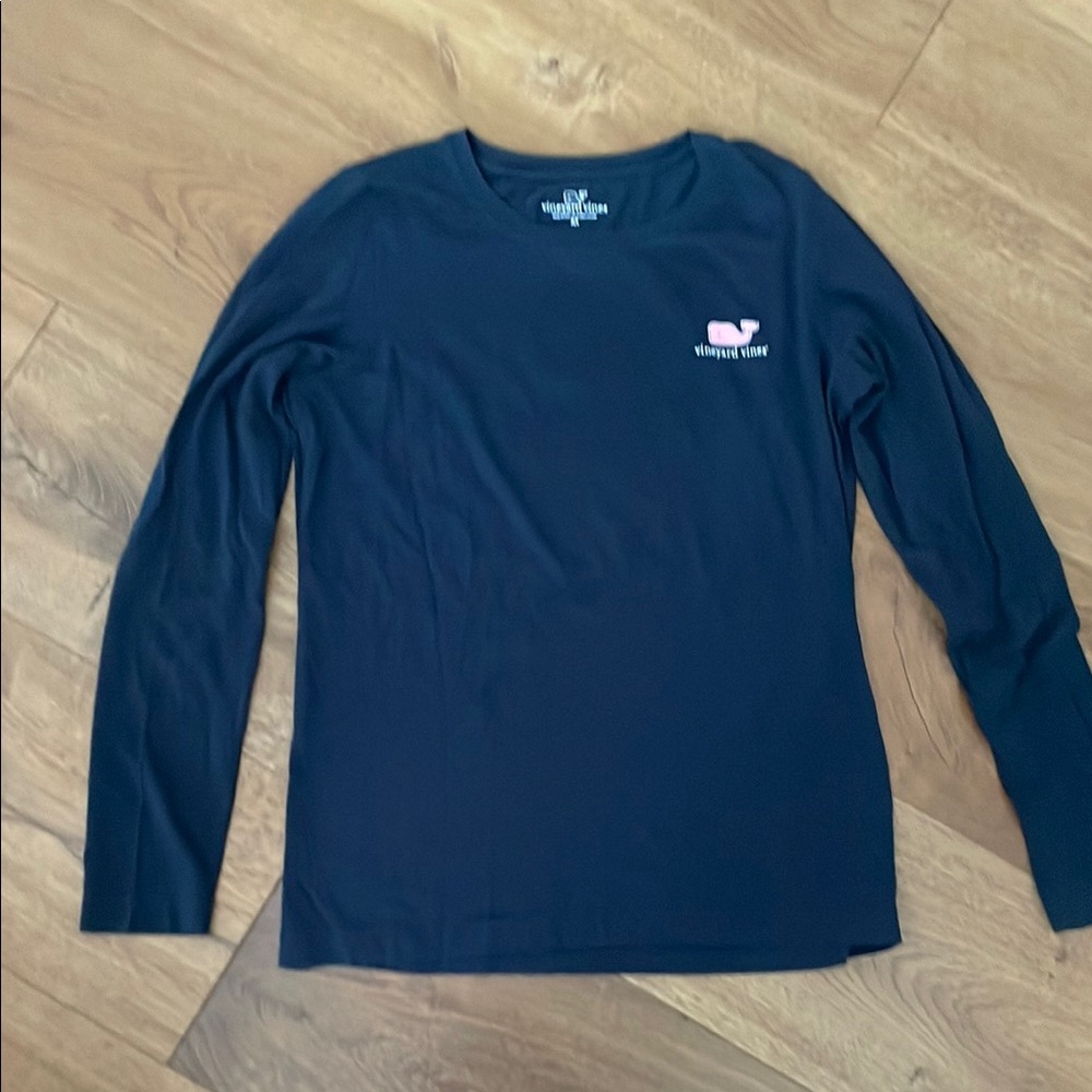 Vineyard Vines Medium Soft Navy Shirt with Pink Whale Logo